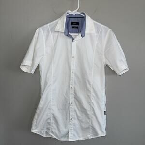 BOSS Hugo Boss White Slim Fit Men’s Button Down Shirt Short Sleeve Size S Cotton